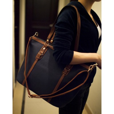 Simple Women's Shoulder Bag With Color Block and Rivets Design